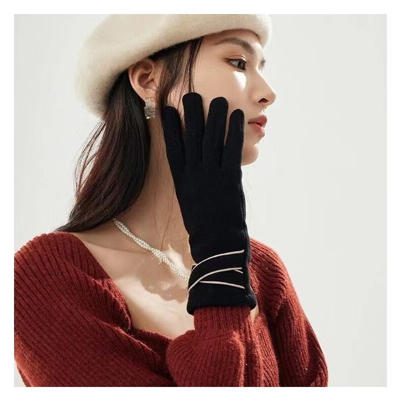 Ladies Cashmere Touchscreen Finger Embroidered Gloves
