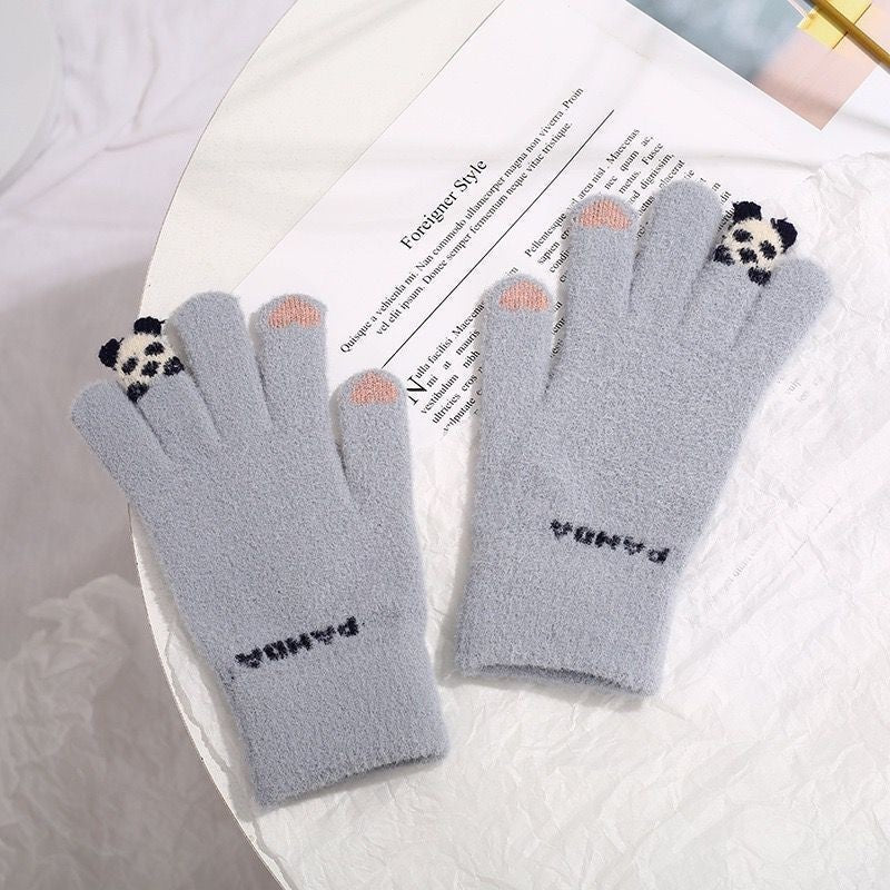 Touchscreen Teddy Bear Jacquard Knitted Gloves