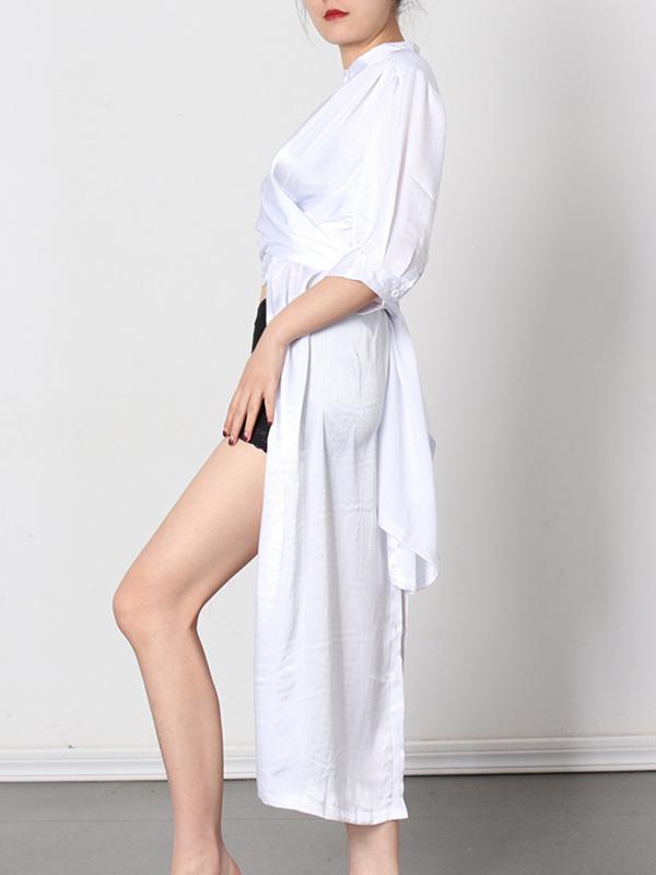 Meselling99 Soft White Lapel Split-Side Long Dress-Maxi Dress-WHITE-FREE SIZE-Free Shipping at meselling99