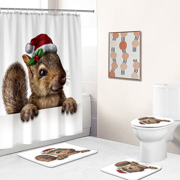 3D Animal Print Shower Curtain Bathroom Rug Set Bath Mat Non-Slip Toilet Lid Cover