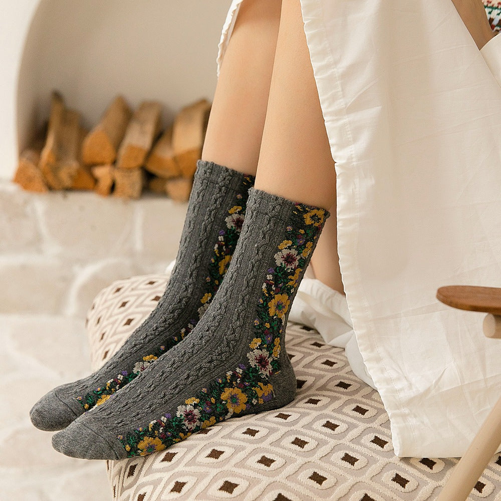 Laceup Embroidered Floral Socks