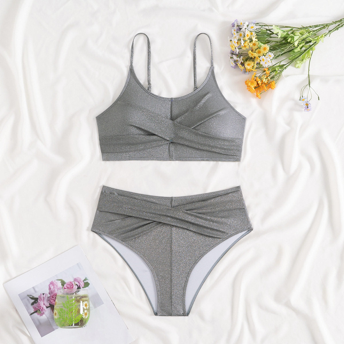 New Bikini Swimsuit Women's Two-Piece Silver Thread Fabric