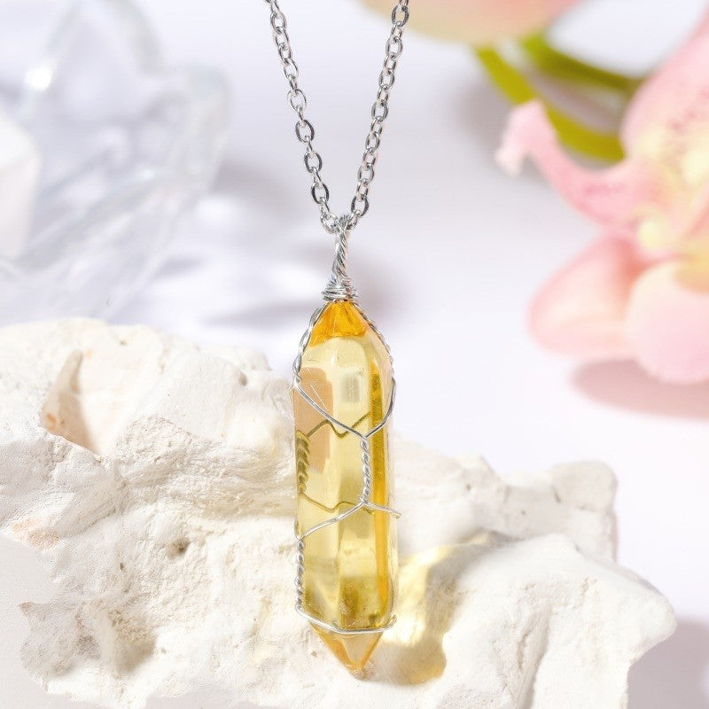 Copper Wire Hexagonal Prism Pendant Necklace