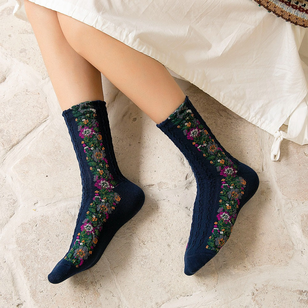 Laceup Embroidered Floral Socks