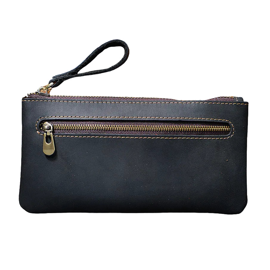 Retro Crazy Horse Leather Pencil Case - Creative Portable Hand Grip Buggy Bag