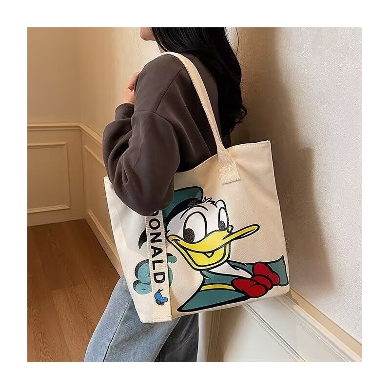 Large Capacity Canvas Shoulder Bag With Cute Cartoon Print