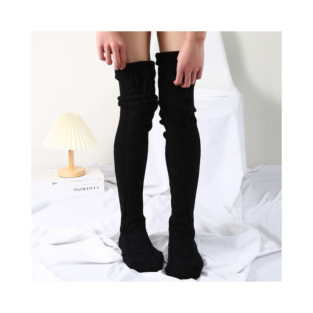 Solid Color Knitted Thigh High Stockings Socks