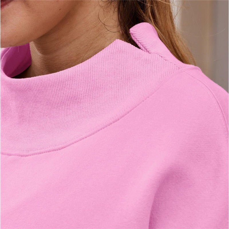 Solid Color High Neck Fleece/Non-Fleece Sweatshirt