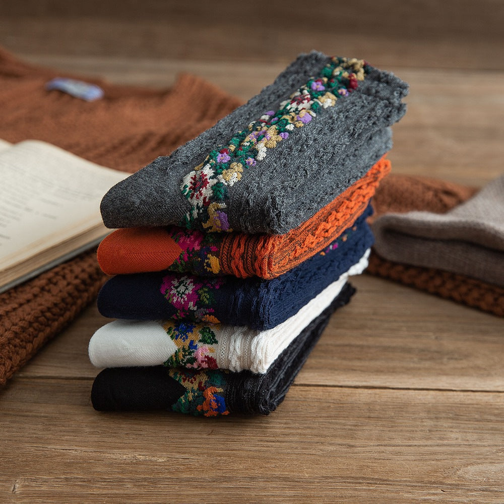 Laceup Embroidered Floral Socks