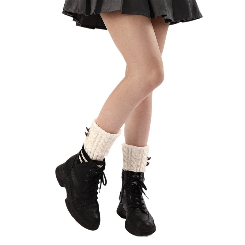 Short Knit Leg Warmers With 8-Button Twisted Cable Knit