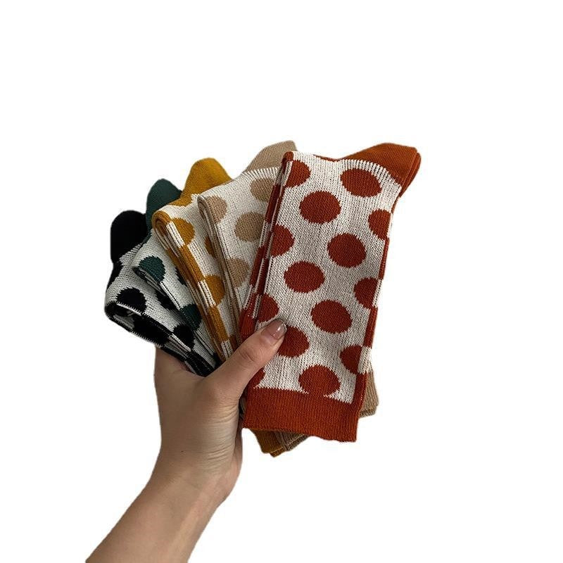 5 Pairs Mixed Color Polka Dots Long Casual Adults Socks