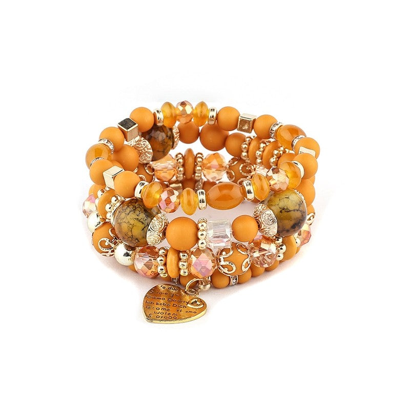 Crystal Heart Beaded Multilayer Bracelet