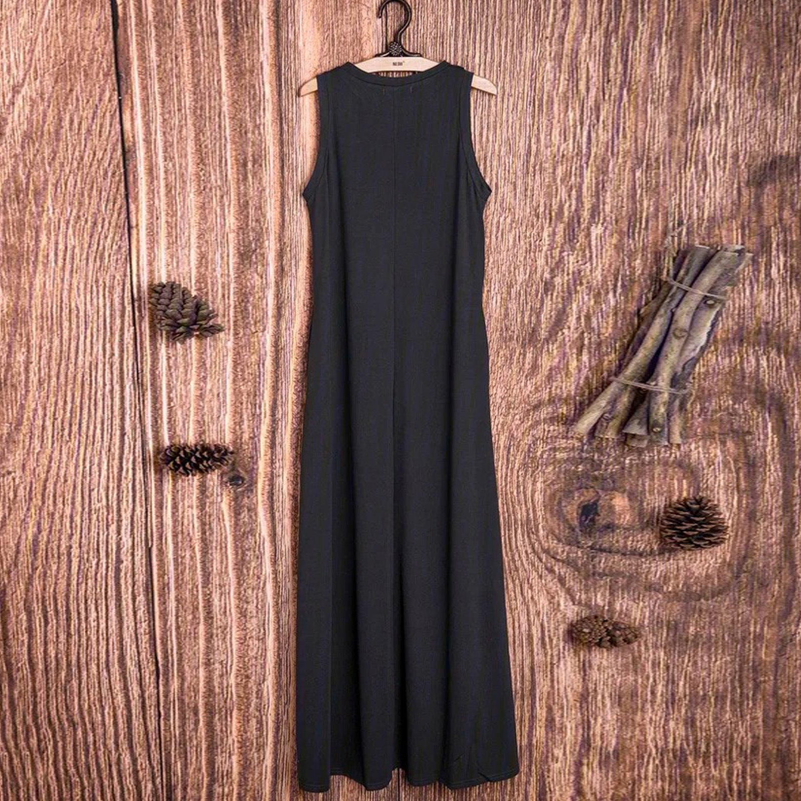 Simple Solid Sleeveless Round-neck Long Dress-Maxi Dress-Free Shipping at meselling99