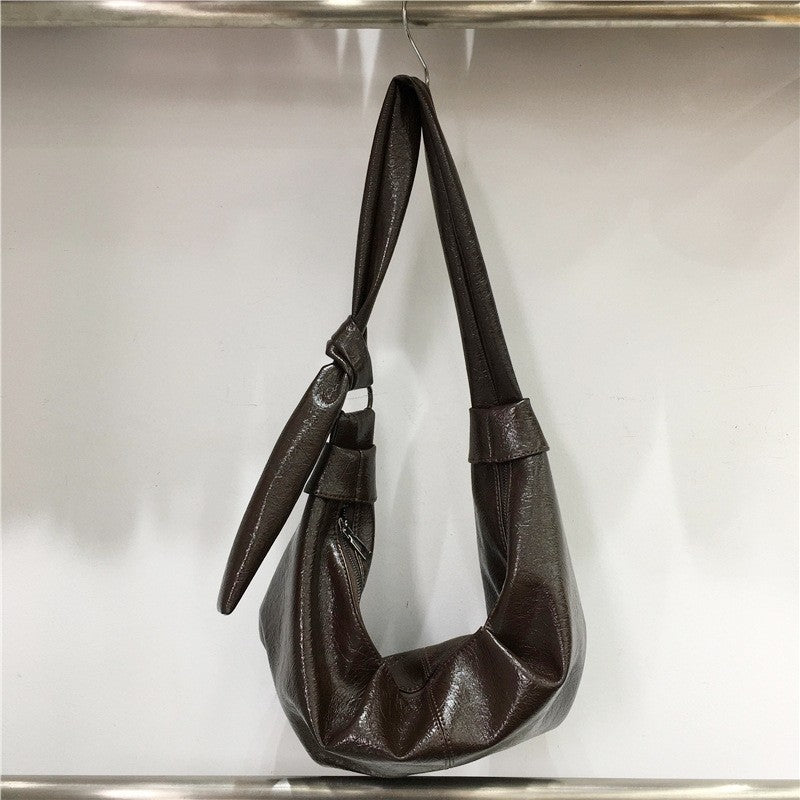 Vintage Soft Leather Wrinkle Dumpling Bag Large Capacity