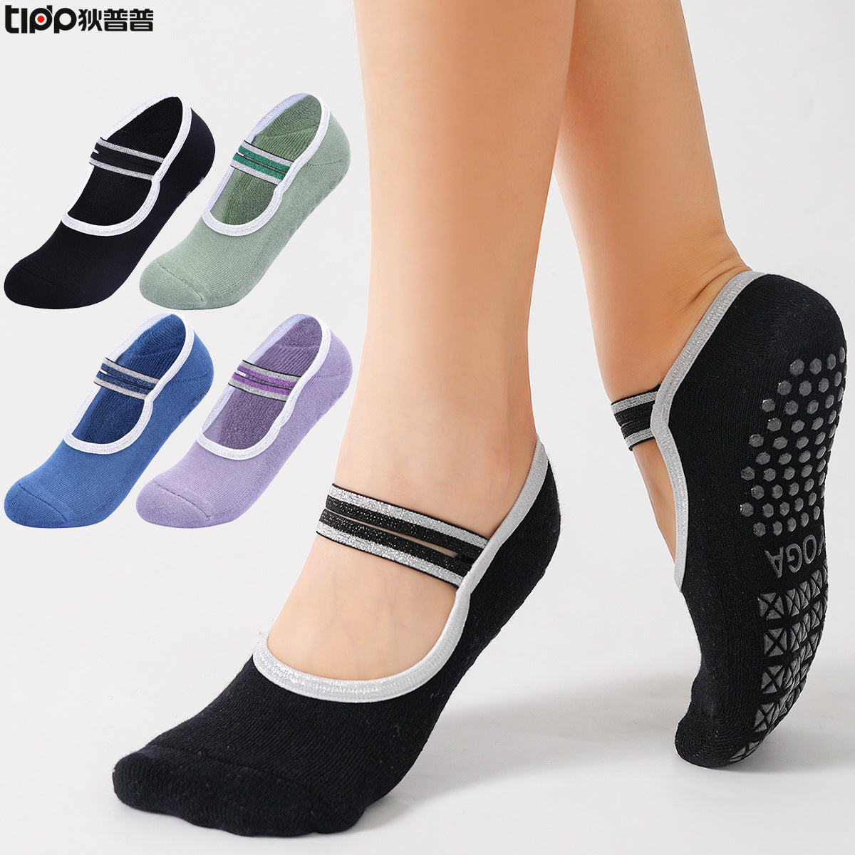 Women Non-Slip Grips Socks 4 Pairs/Pack