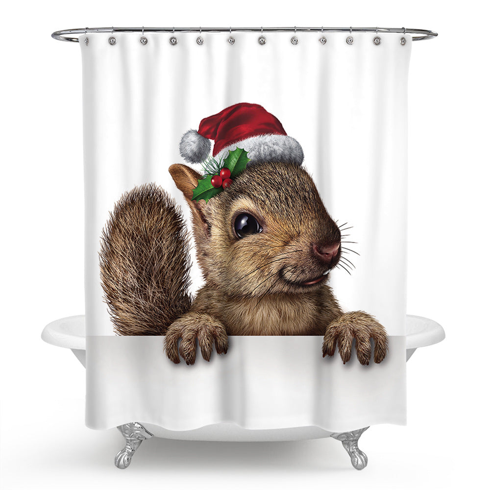 3D Animal Print Shower Curtain Bathroom Rug Set Bath Mat Non-Slip Toilet Lid Cover