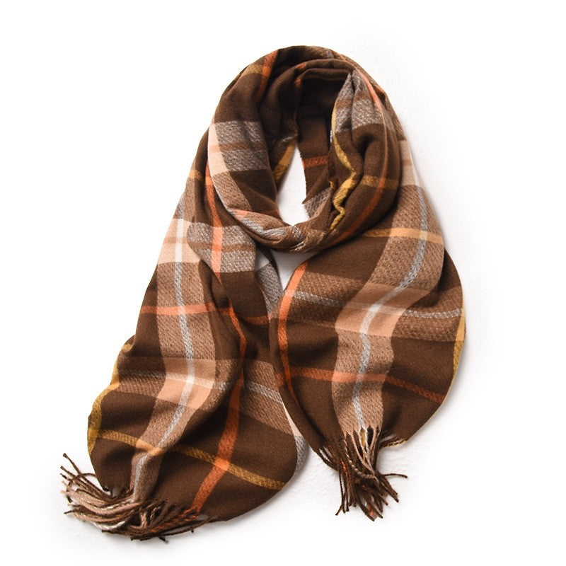 Contrast Color Plaid Tassel Thick Dourble-Side Warm Shawl Scarf