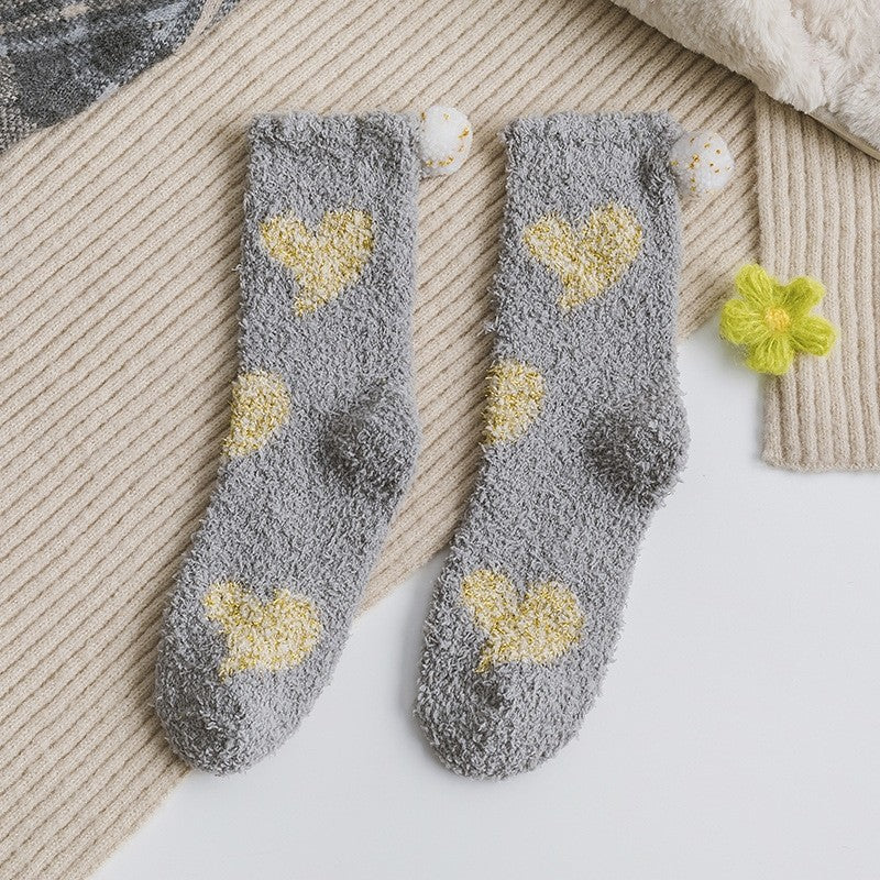 Jacquard Heart Women's Coral Fleece Socks