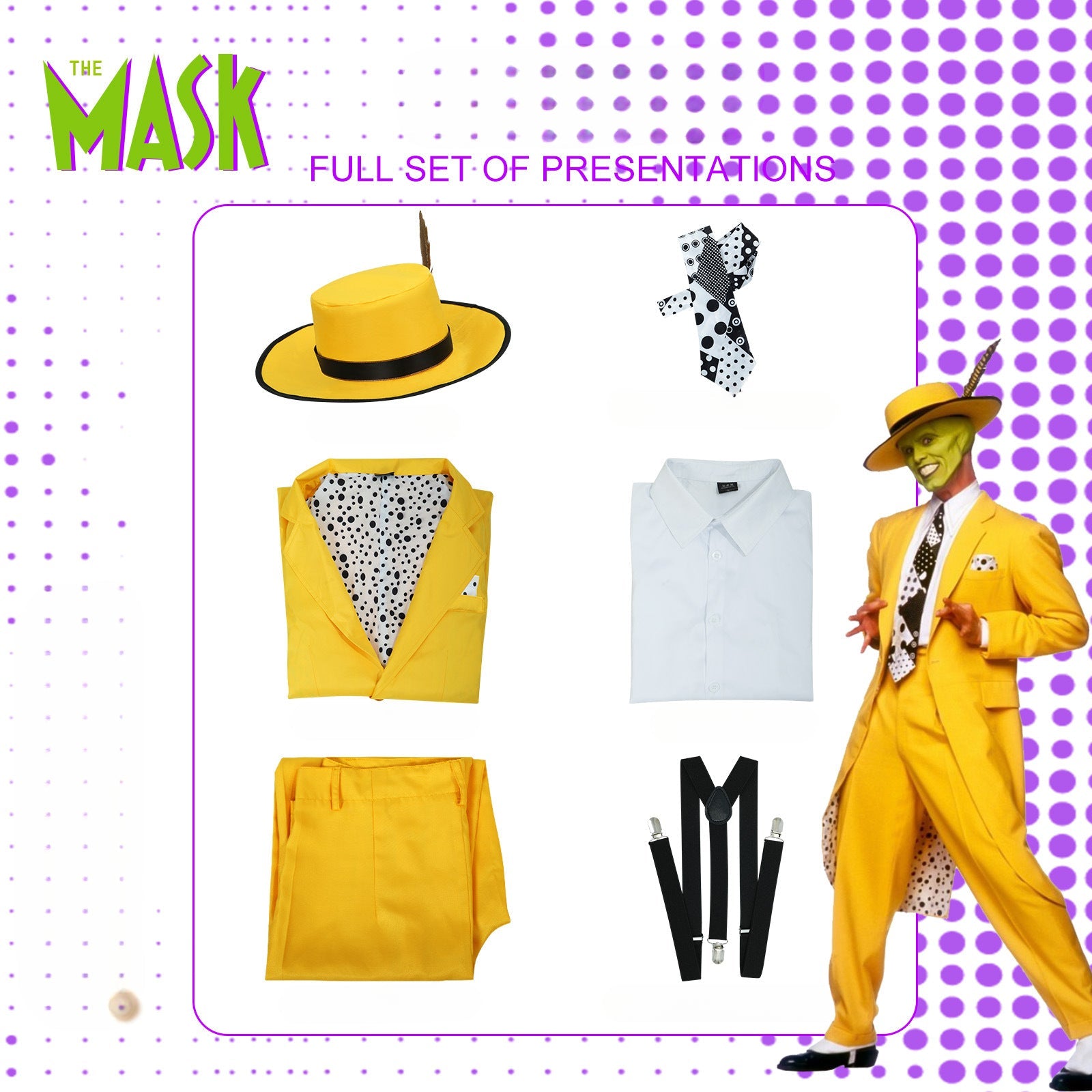 Halloween Mask Costume – The Mask (Jim Carrey) Cosplay Outfit for Adults