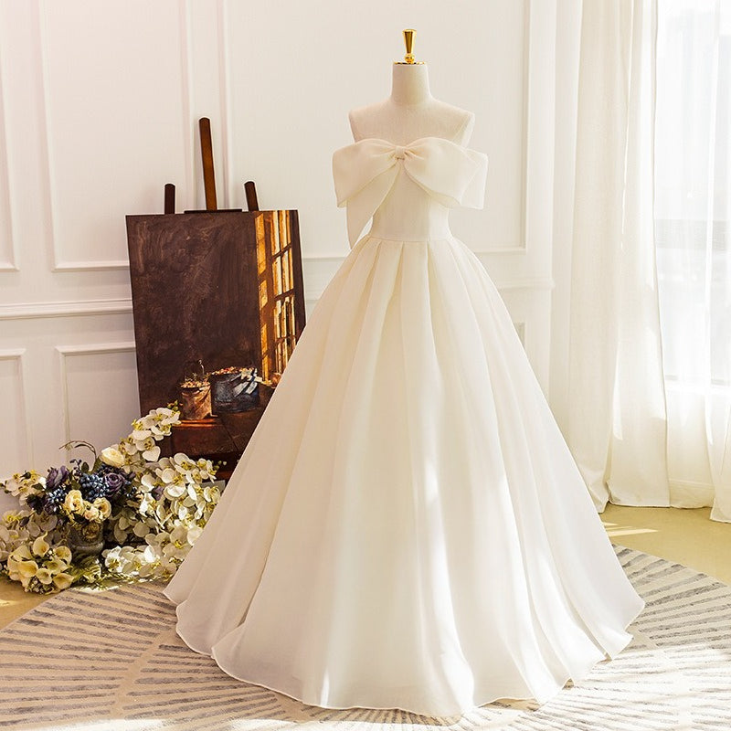 Elegant Satin Wedding Dress with Bow Detail