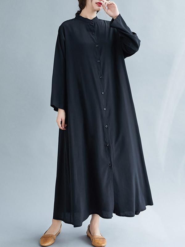 Meselling99 Original Solid Round-Neck Shirts Dress-Maxi Dress-Free Shipping at meselling99