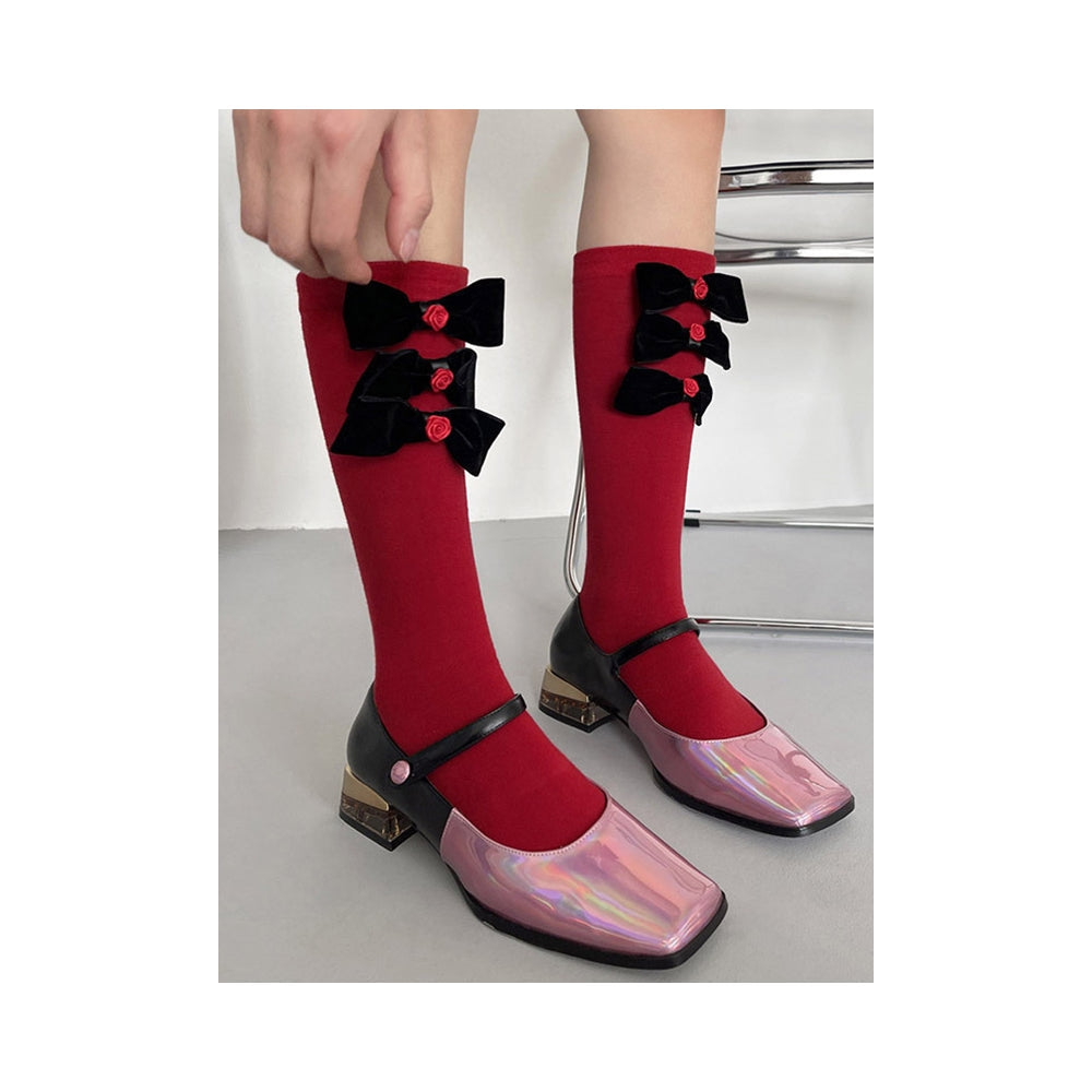 Fashion Bowknot Contrast Color Socks Accessories