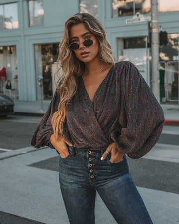 Shimmer And Sway Balloon Sleeve Drape Bodysuit