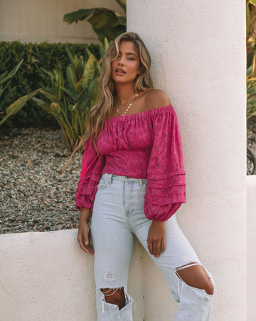 Nanette Textured Off The Shoulder Blouse - Magenta
