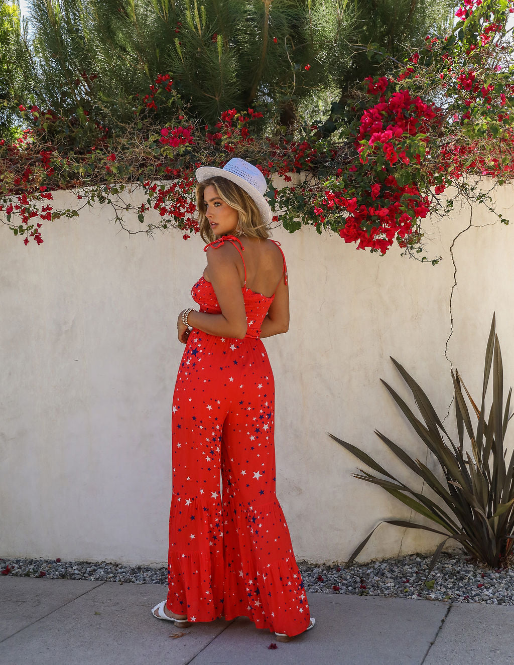 Fireworks Smocked Flared Leg Jumpsuit