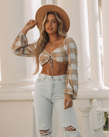 Marty Plaid Tie Front Crop Top