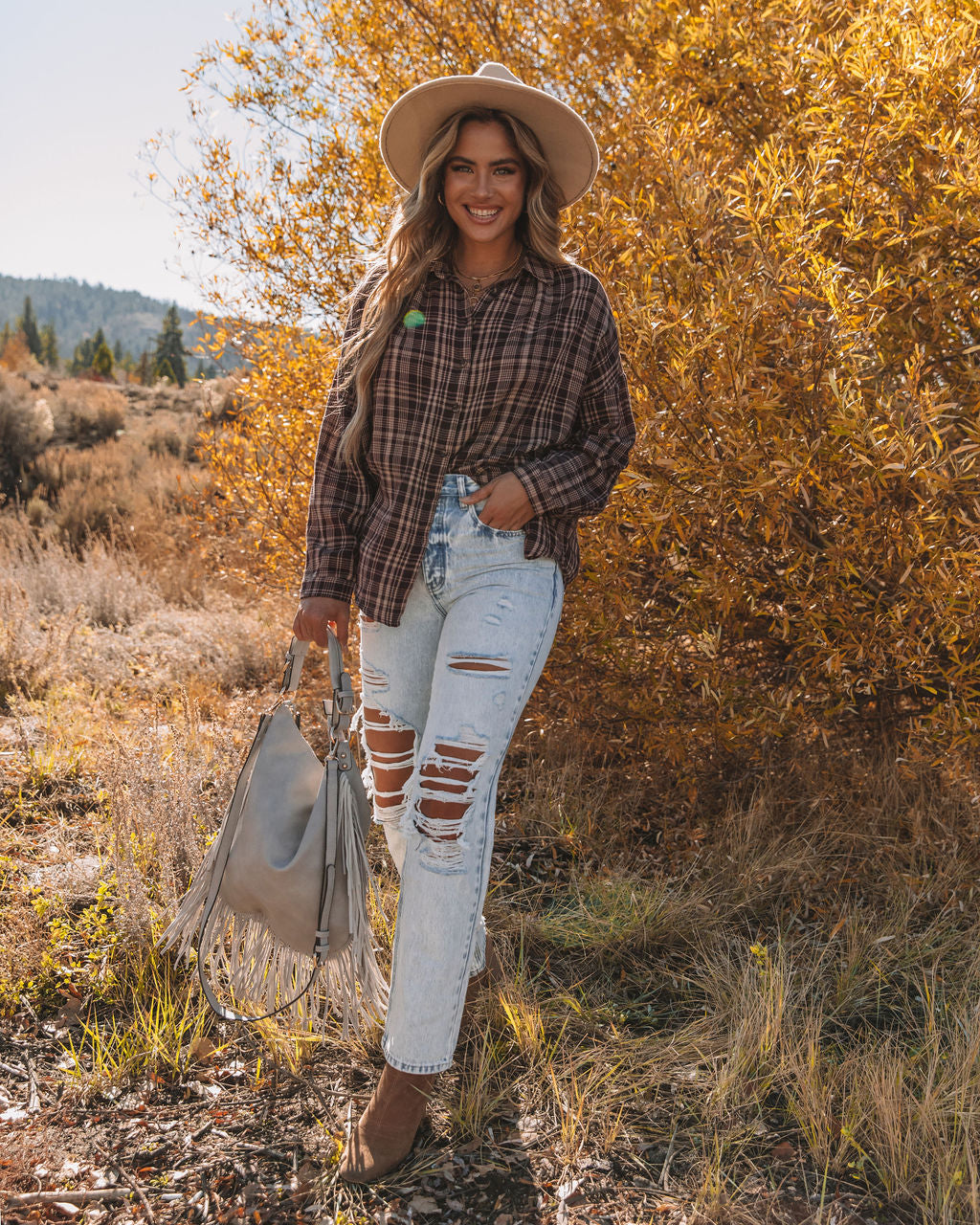 Pauline Cotton Plaid Button Down Top