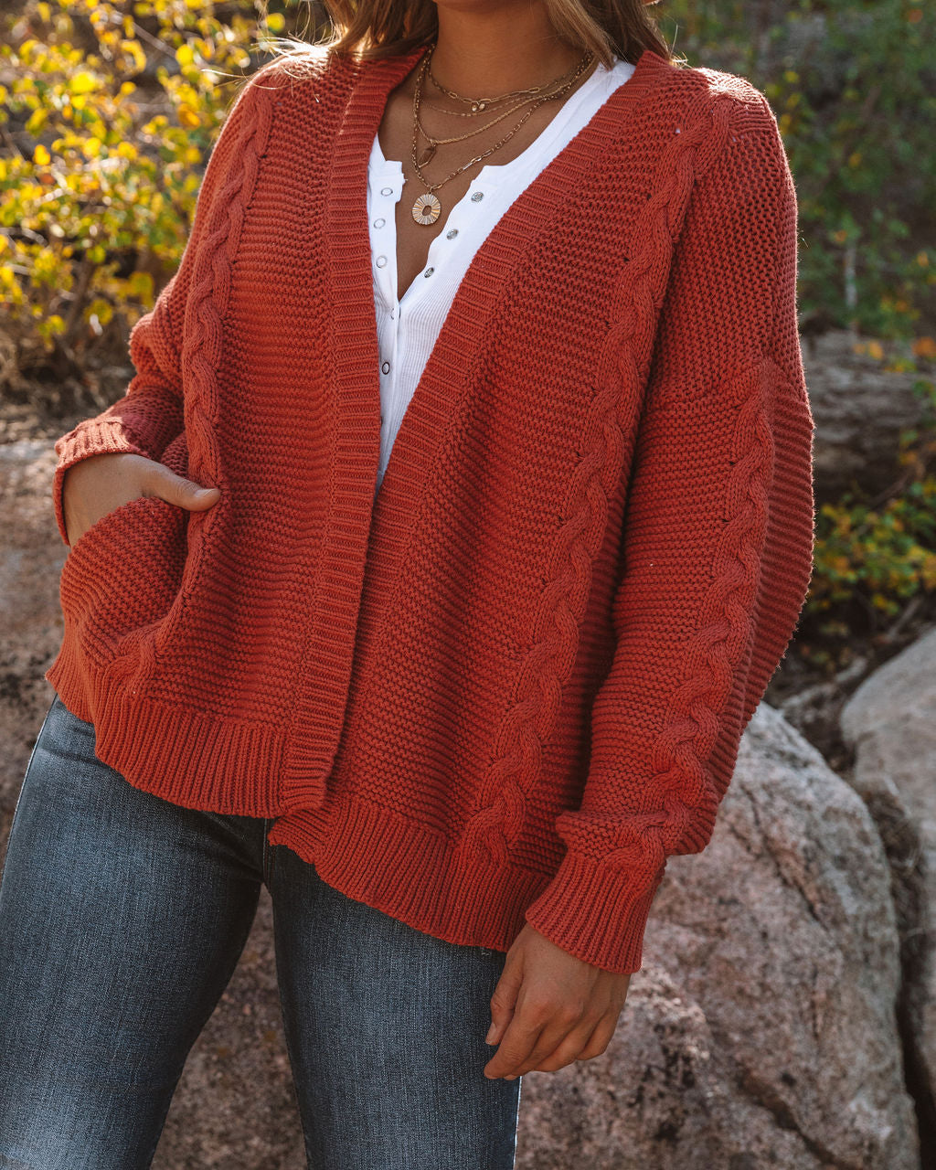 Paris Cotton Blend Pocketed Cardigan - Marsala