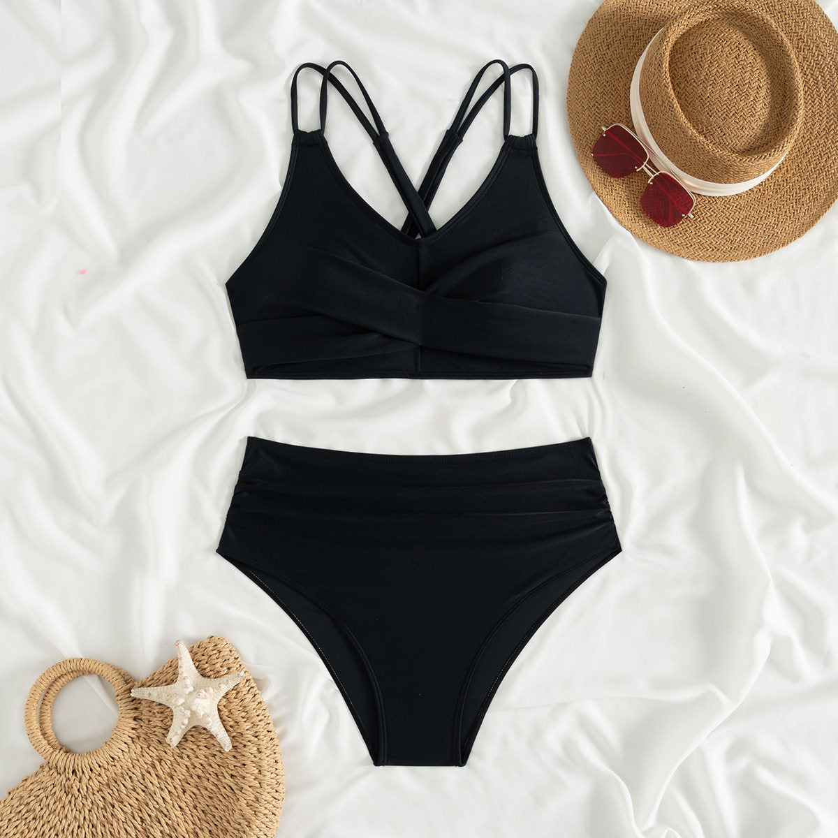 New Cross Strap High Waist Bikini Set
