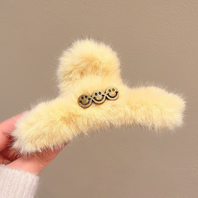 Smiley Faux Fur Hair Claw Clip