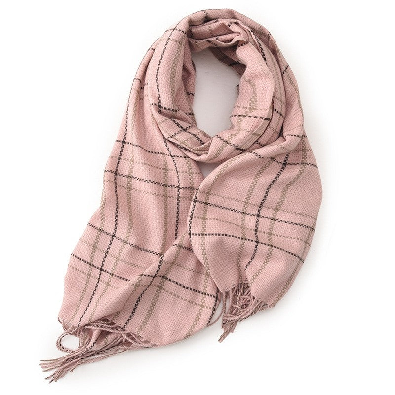 Contrast Color Plaid Tassel Thickened Dourble-Side Warm Shawl Scarf