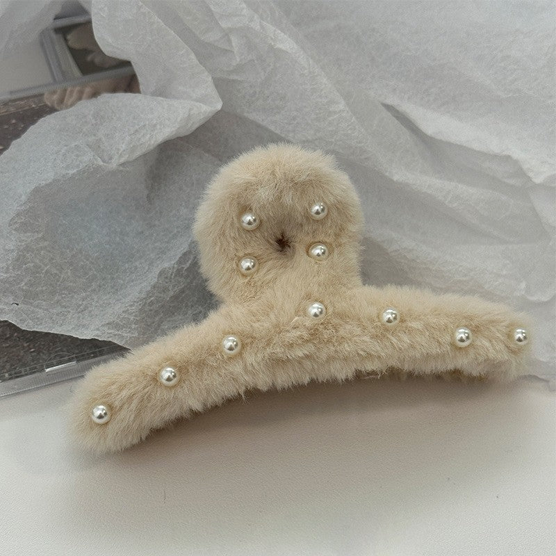 Furry Pearl Large Hair Claw Clip