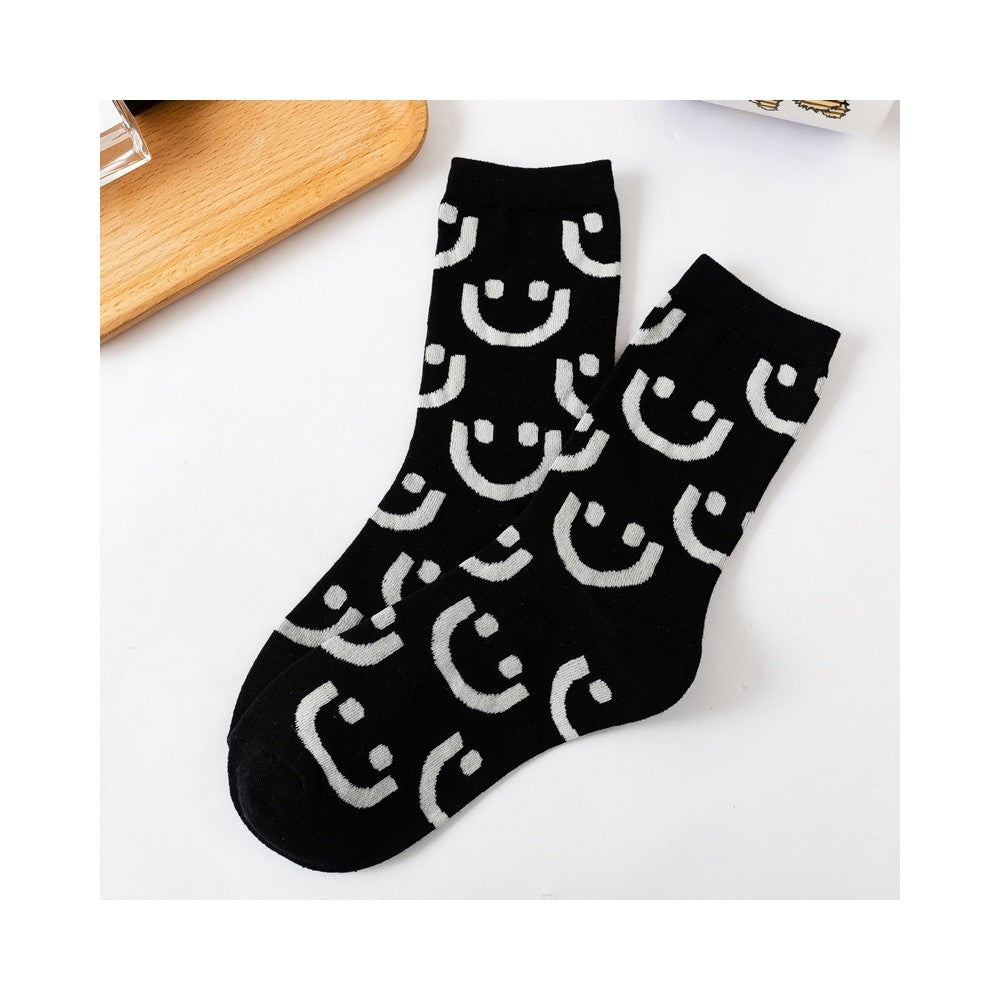 Cute Cartoon Smile Face  Medium Tube Cotton Socks