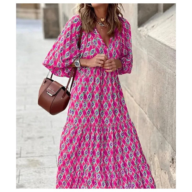 Loose Floral Print Midi Dress