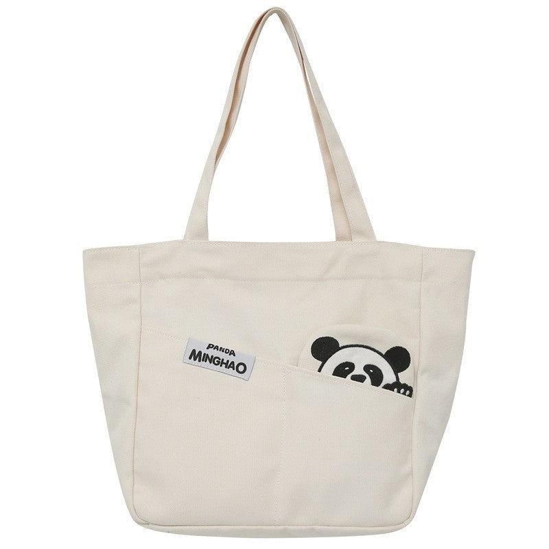 Large Capacity Canvas Shoulder Bag With Cute Cartoon Print