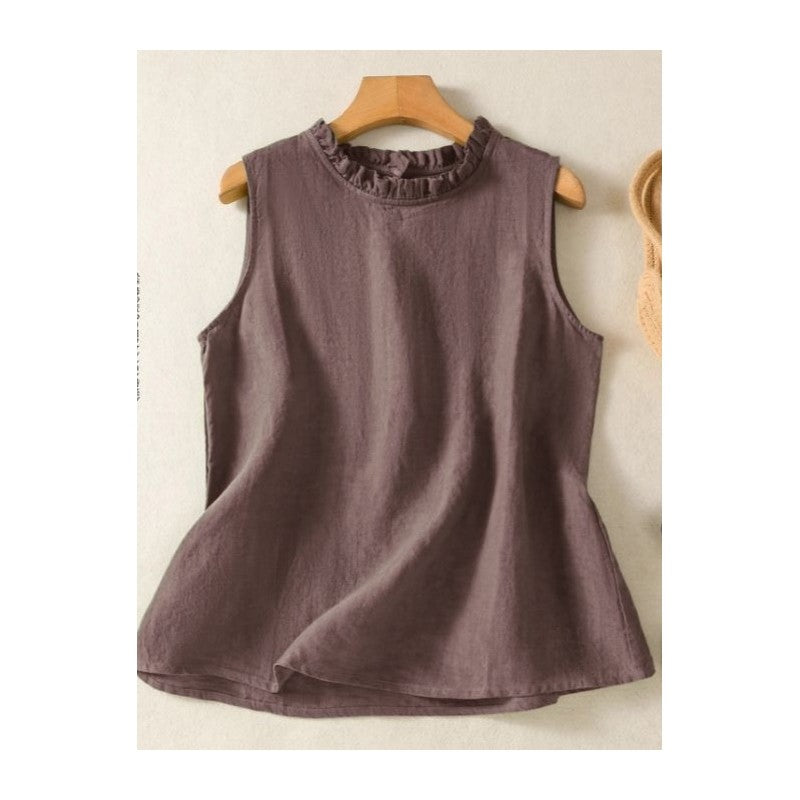 Solid Color Lace Trim Sleeveless Top