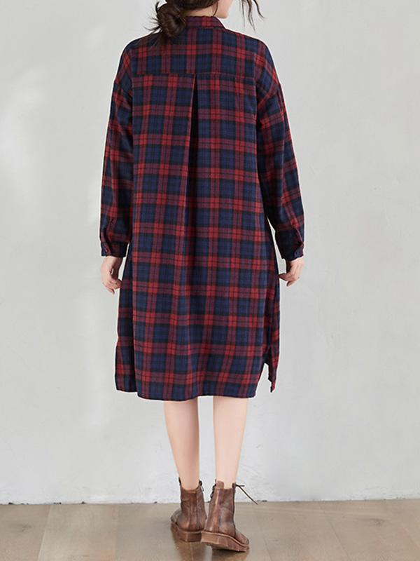 Original Plaid Lapel Shirt Dress-Midi Dress-Free Shipping at meselling99