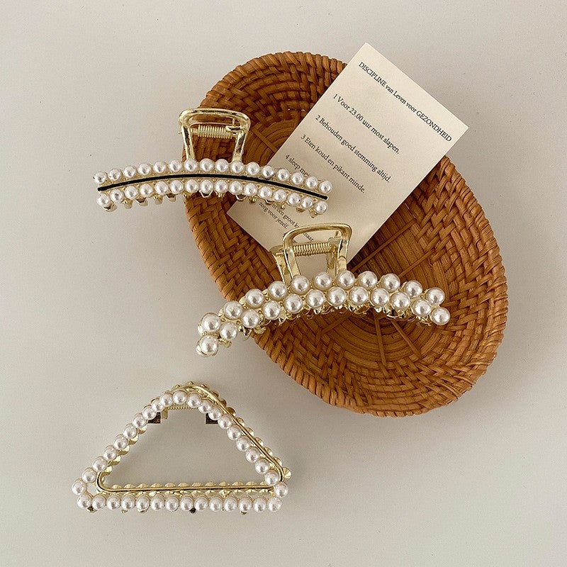 Pearl Rhinestone Metal Hair Claw Clip