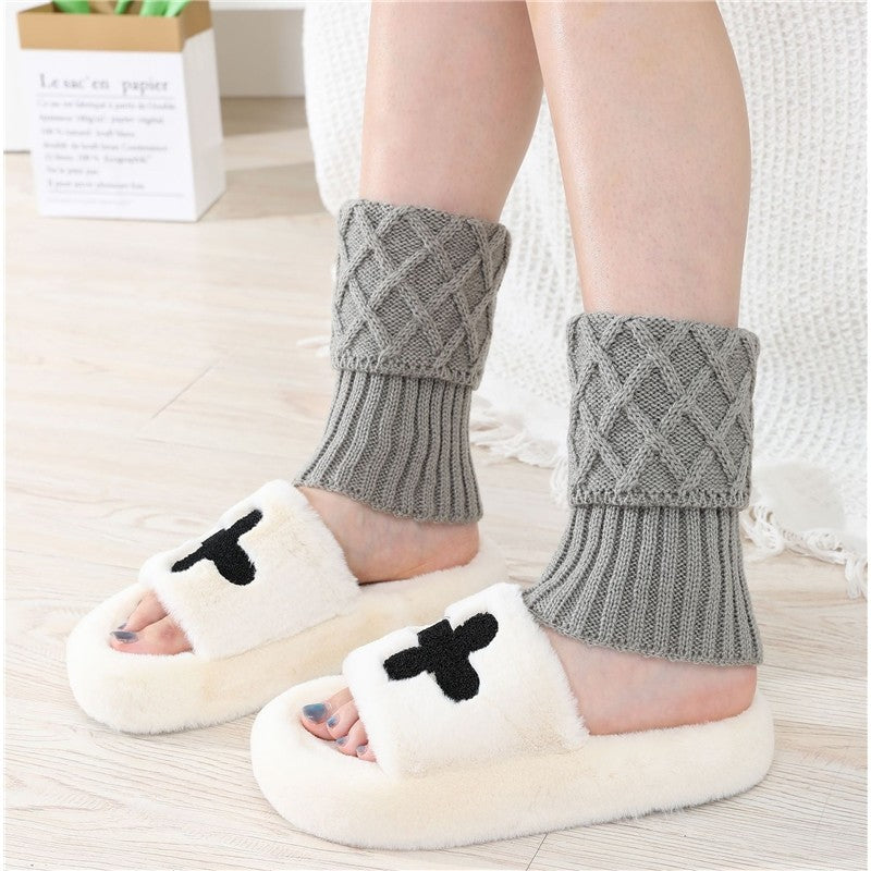 Short Diamond Knit Knee High Leg Warmers