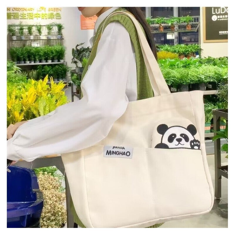 Large Capacity Canvas Shoulder Bag With Cute Cartoon Print