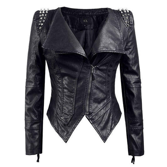 Punk Style Rivet Design PU Leather Women Jacket