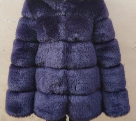 Winter Warm Artificial Fox Fur Overcoat for Women