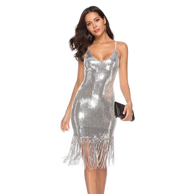 Sexy Sequined Tassel Backless Party Mini Dresses-Dresses-Free Shipping at meselling99