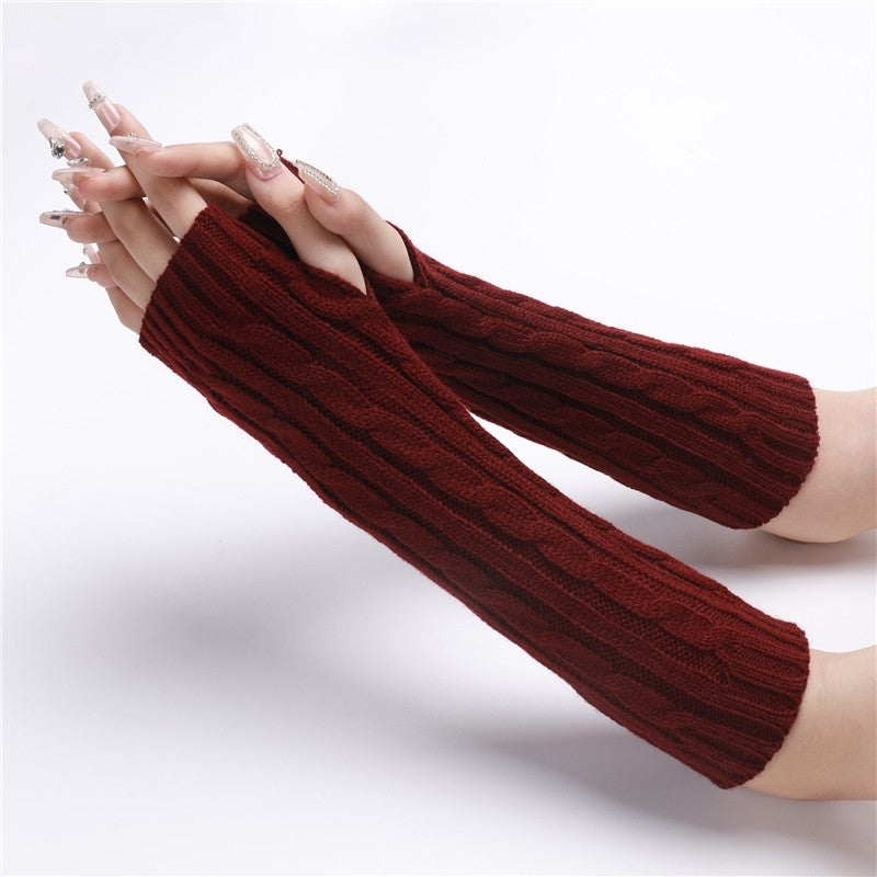Knitted Twisted Half-Finger Arm Sleeves In Medium Length