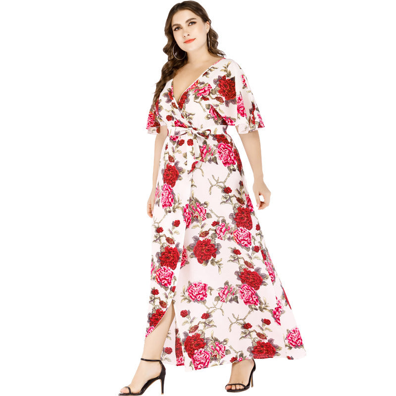 Sweet Summer Chiffon Plus Sizes Floral Dresses-Dresses-Free Shipping at meselling99