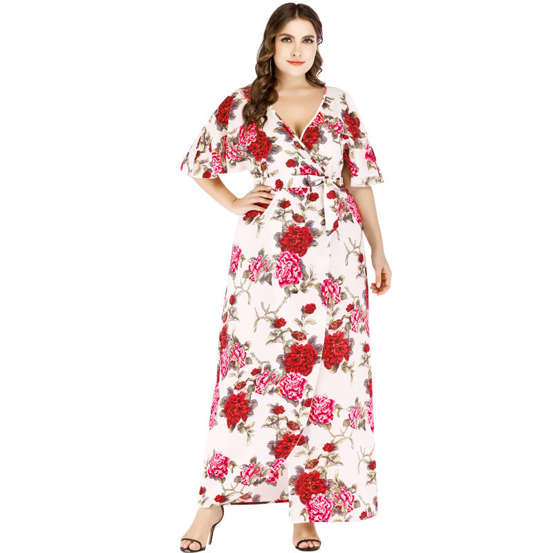 Sweet Summer Chiffon Plus Sizes Floral Dresses-Dresses-Free Shipping at meselling99